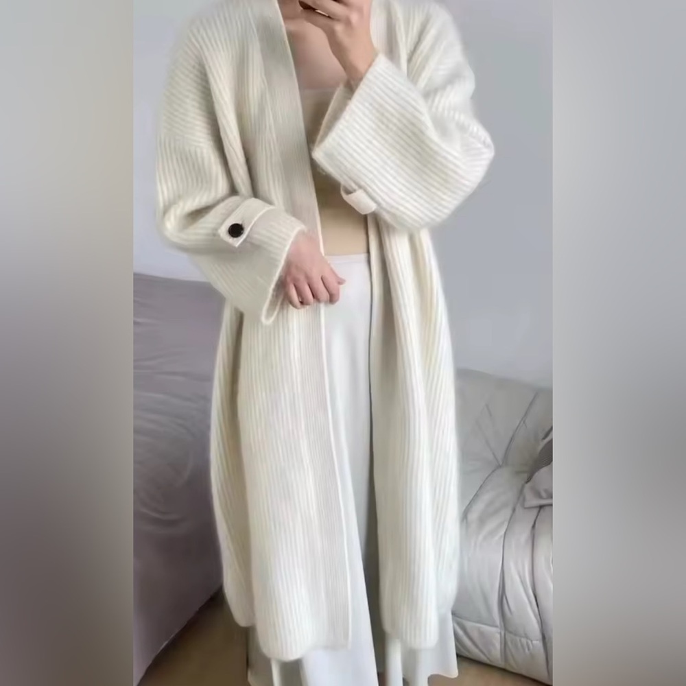 Over size Midi Length White Women's Sweater